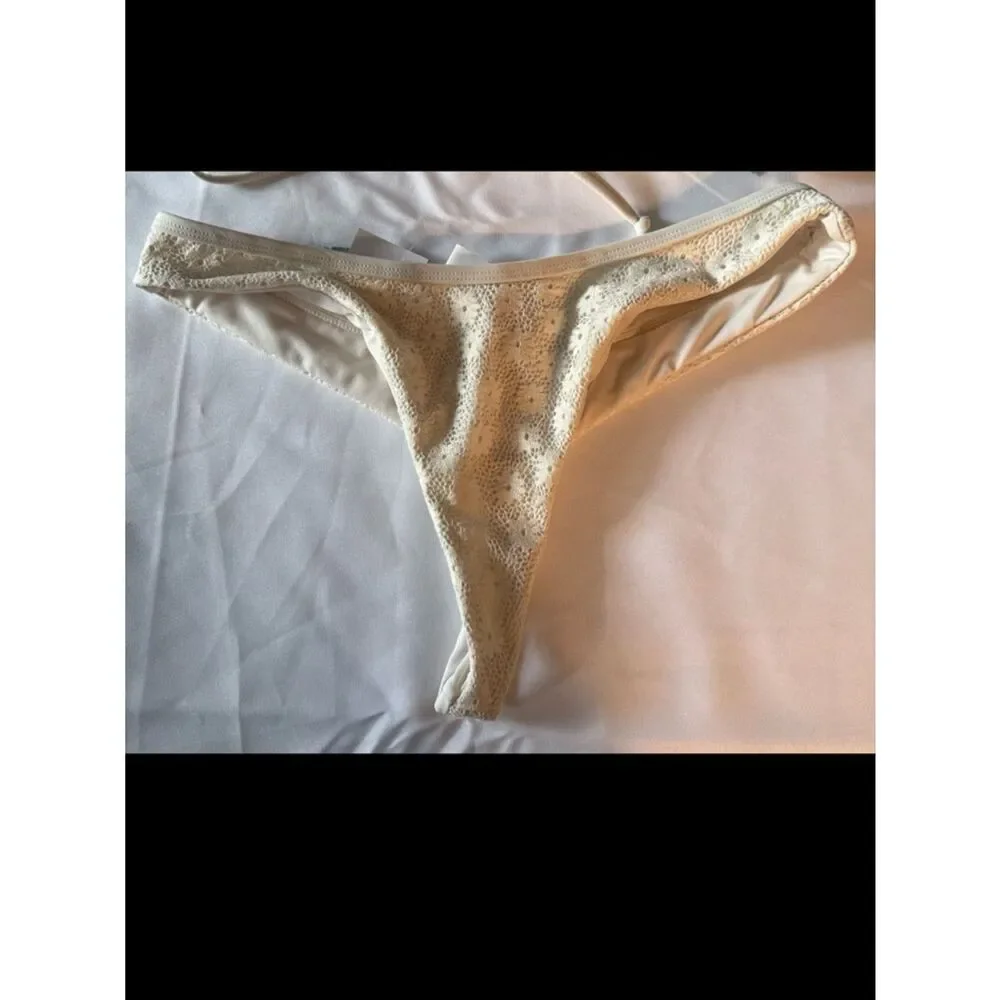 NWT Tilly’s Cream Lace Bikini Thong Bottoms | Cheeky Minimal Swim Size L
